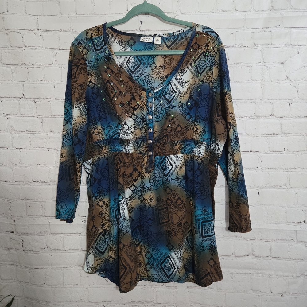 Catos Womens XLarge beaded Tunic Patchwork Boho Prairie ForestFairy Whimsygoth